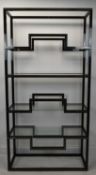 Pierre Vandel, a mid 20th century lacquered aluminium framed etagere. H.197 W.100 D.34cm