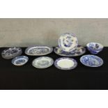 Assorted 19th century and later blue and white porcelain to include Wedgwood, Maddox and Mailing.