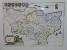 After Joan Blaeu (Dutch 1596-1673) a coloured map of Kent, published by the Royal Geographical