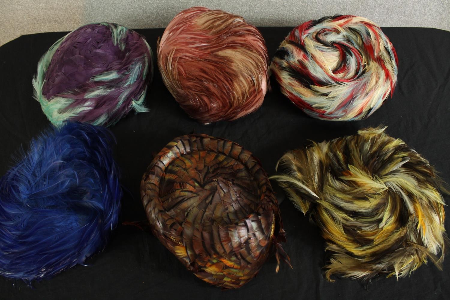 A collection of six 20th century style feathered women’s hats. - Image 2 of 4