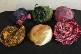 Six assorted 20th century ladies feathered hats.