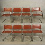 Marcel Breuer style (1902-1981), a set of eight style of four chrome framed and brown leather