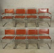 Marcel Breuer style (1902-1981), a set of eight style of four chrome framed and brown leather