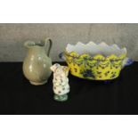 Three pieces of 20th century decorative ceramics comprised of a Danish porcelain spill holder