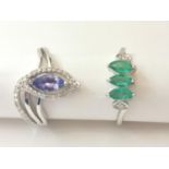 Two 20th century 18 carat white gold gem-set rings: a diamond and tanzanite serpent form dress