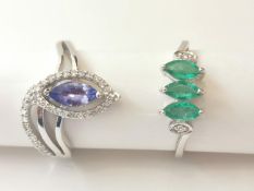Two 20th century 18 carat white gold gem-set rings: a diamond and tanzanite serpent form dress