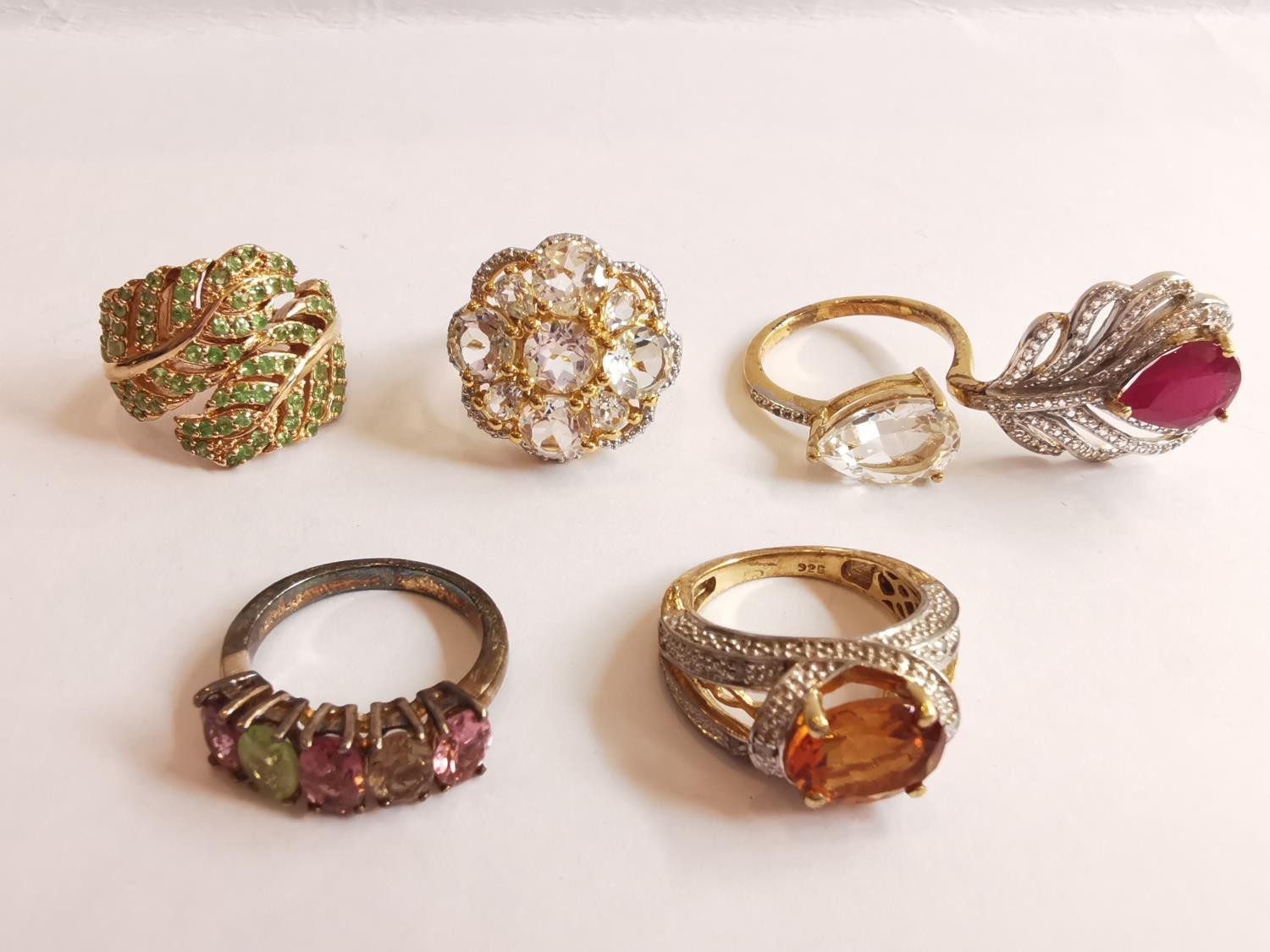 A collection of ten silver and gold plated silver dress rings set with various gemstones, - Image 2 of 4