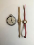 A collection of vintage watches, including a gold plated Nivada ladies watch with sunburst bezel