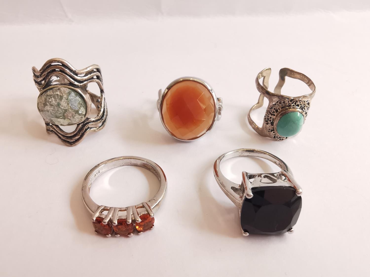 A collection of ten silver and gold plated silver dress rings set with various gemstones, - Image 3 of 3
