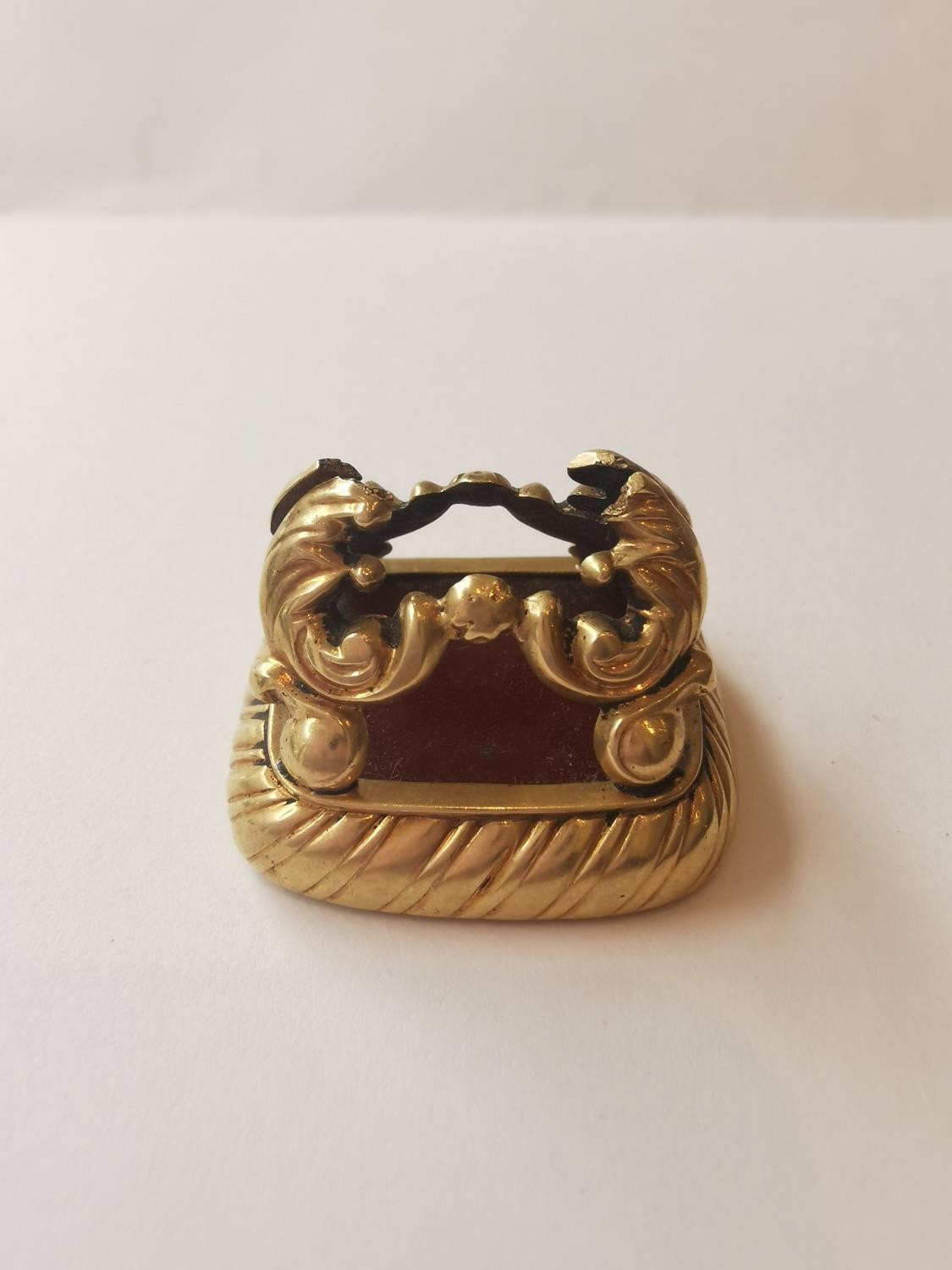 Two Victorian yellow metal plated fob seals, one with a carved lion finial and scrolling foliate - Image 6 of 6