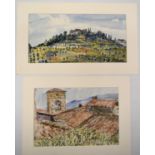 Three watercolours. Possibly Tuscan landscapes. Artists unknown. All pictures are mounted. H.35.5