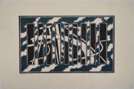 TREVOR FRANKLAND (British 1931-2011). Large linocut on thin Japanese paper. Coloured and embellished