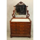 A 19th century, possibly French mahogany marble topped dressing table/wash stand, with carved