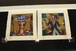 Alexandre Ivanov (Russian 1950-1998), The Fruitbasket & Jester, two pencil signed unframed