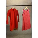 A contemporary red Kenzo size 14 dress together with a similar size 16 dress, both with original
