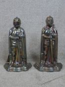 Two vintage cast iron knight form fireside companion sets. H.40 W.23 D.13cm