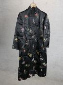 A vintage Chinese Solz Squirrell silk long jacket embroidered with floral decoration and with