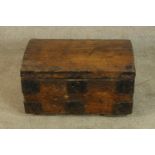 A 19th/early 20th century pine trunk with applied iron work strapwork. H.31 W.57cm.