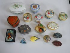 Sixteen various enamel and other trinket boxes, together with a Russian papier mache box and cover