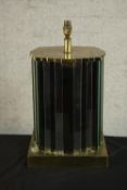 A contemporary bronze and mirrored table lamp on a square base. H.51 W.28 D.29cm.