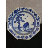 A 18th century (Kangxi) Chinese blue and white octagonal export porcelain plate, decorated with an