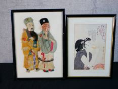 20th century, Chinese school, two bearded gentlemen scholars, various fabrics, framed together