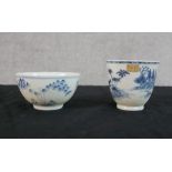 A 19th century Chinese blue and white porcelain bowl with floral decoration, together with an 18th