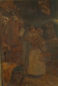 19th century, British school, couple kissing, oil on canvas, unsigned, framed. H.45 W.38cm.