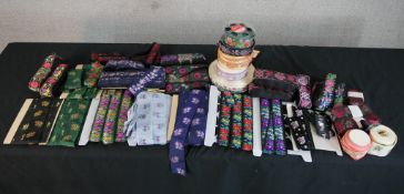 A large collection of approximately 330m of Danish embroidered silk folk costume ribbon, different