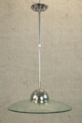 A 20th century glass and chrome plated ceiling light. H.80cm.