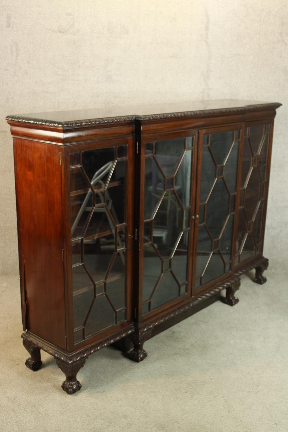 A 19th century mahogany breakfront four glazed door display cabinet; the central two doors opening - Image 5 of 6