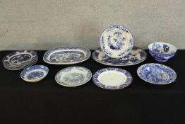 Assorted 19th century and later blue and white porcelain to include Wedgwood, Maddox and Mailing.