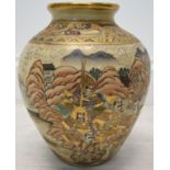 A 20th century Japanese Satsuma pottery globular shaped vase deocorated with gilded highlighted