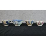 Three 19th century, possibly earlier Chinese blue and white porcelain bowls, each with four