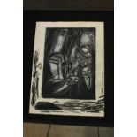 Steven Howard (Contemporary) figures outside of a casino and a strip club, black and white pastel on