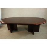 A large vintage extending dining or boardroom table with two extra leaves. H.74 W.158 D.130cm.