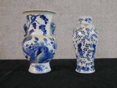 A late 19th Chinese blue and white Meiping shaped porcelain vase decorated with figures,with four