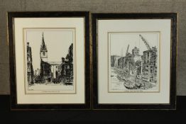 St. Margrets Pattens, Rood Lane & St. Olave's Tower from London Bridge, two 20th century black and