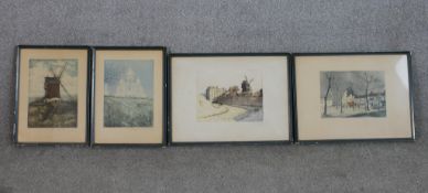 Four 19th century indistinctly signed French watercolour and ink drawings to include Sacre Coeur,