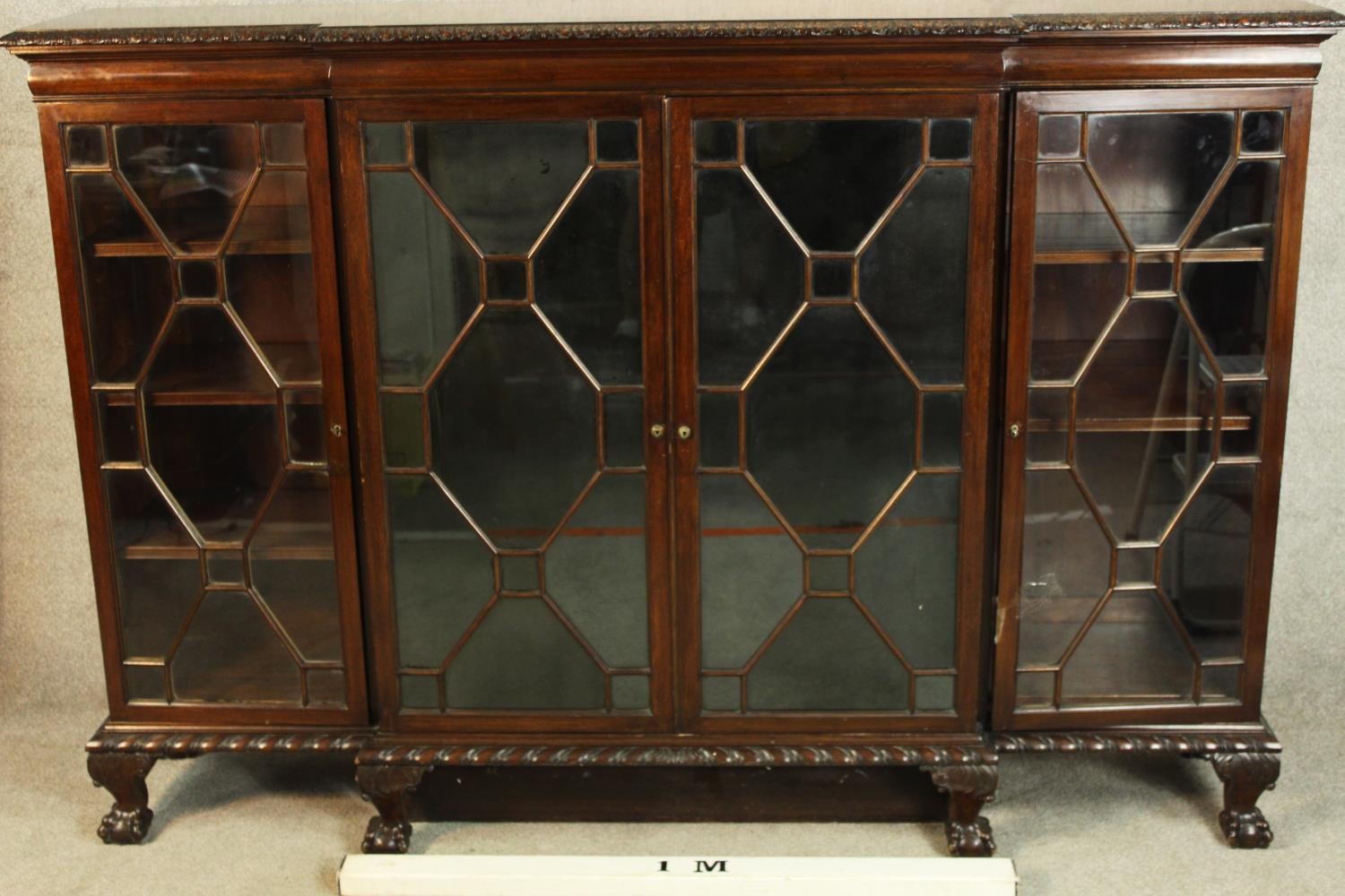A 19th century mahogany breakfront four glazed door display cabinet; the central two doors opening - Image 2 of 6