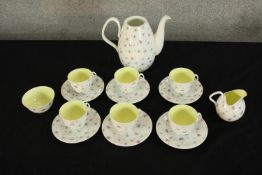 A mid 20th century Foley Thistledown pattern bone six person tea set comprising six cups and