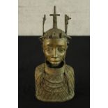 A 19th century carved cast brass Benin/Nigeria Oba bust. H.41cm.