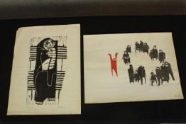 Heinke Jenkins (German Born 1939). Two linocuts dated 1972. L.38 W.50cm. (each). From the collection
