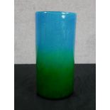 Ekenas designed by John-Orwar Lake, a 20th century blue and white bubble glass vase, pattern L
