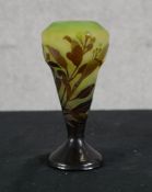 An early 20th century Galle green overlaid tapering cameo glass vase with incised floral