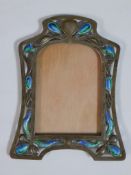 An Edward VII hallmarked silver photograph frame with blue and green enamel decoration, marked for