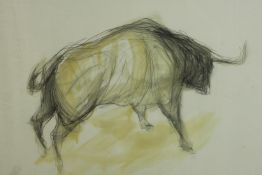 Marcus James (British b.1973) Bull, framed and signed pencil drawing on paper. H.87 W.96cm.