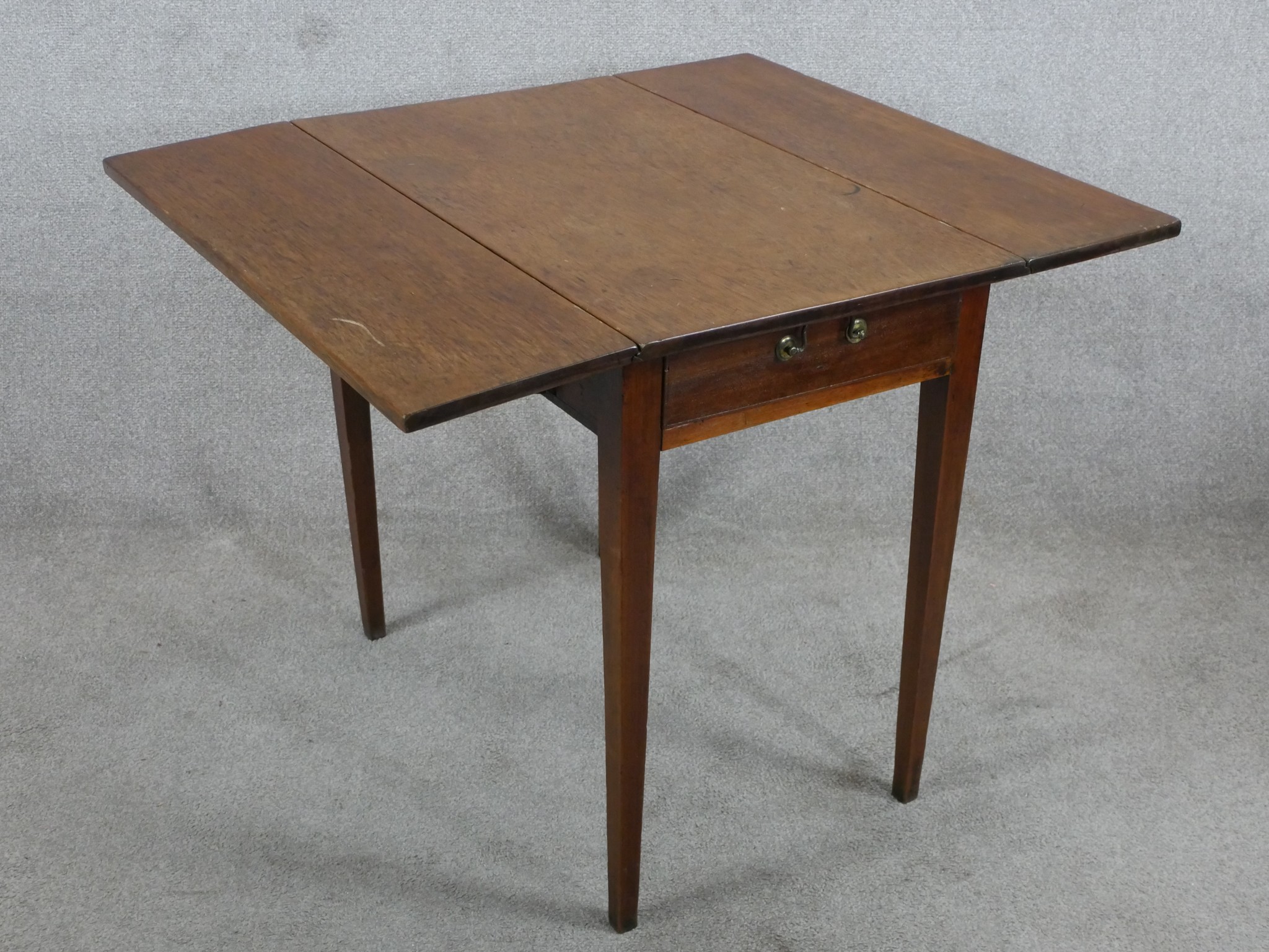 A 19th century mahogany Pembroke table, the single drawer with turned handles raised on square - Image 6 of 6