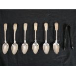 A set of six George III hallmarked silver fiddle pattern crested spoons, William Eaton, London