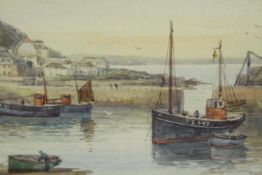 Thomas Herbert Victor (British, 1894-1980), Cornish fishing village, framed and signed watercolour